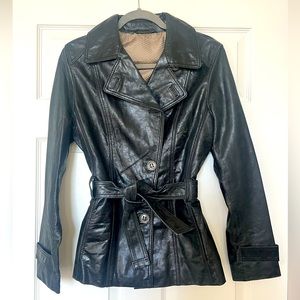 Women Genuine Leather Belted Fitted Mid-Length Trench Coat - NWOT - size S